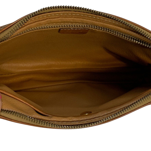 Vintage Celine Triomphe Macadam Clutch Brown Leather Canvas Wrist Handbag Unisex - Picture 7 of 15